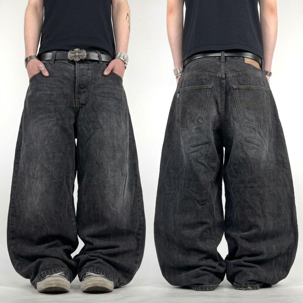 Vintage faded black grunge grey archive y2k baggy wide leg cyber jeans